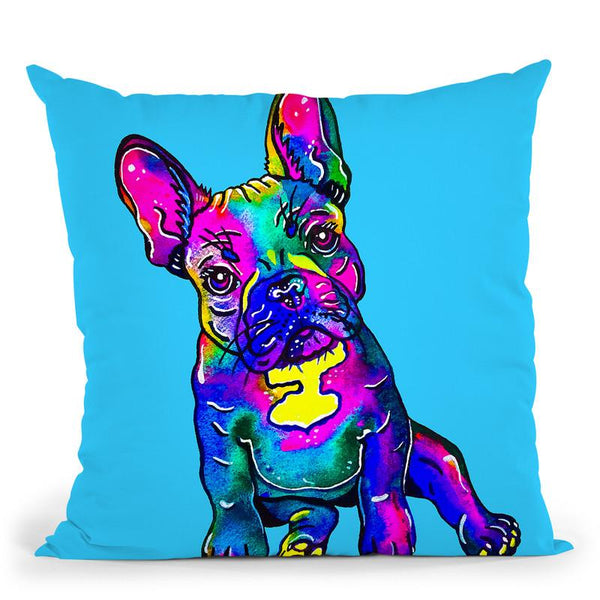 Colorful French Bulldog On Blue Throw Pillow By Z Art Gallery