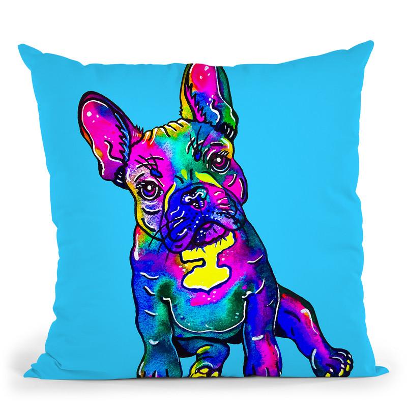 Colorful French Bulldog On Blue Throw Pillow By Z Art Gallery