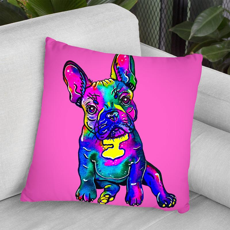 Colorful French Bulldog On Pink Throw Pillow By Z Art Gallery