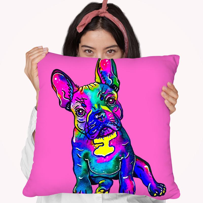 Colorful French Bulldog On Pink Throw Pillow By Z Art Gallery