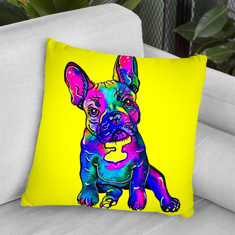 Colorful French Bulldog On Yellow Throw Pillow By Z Art Gallery