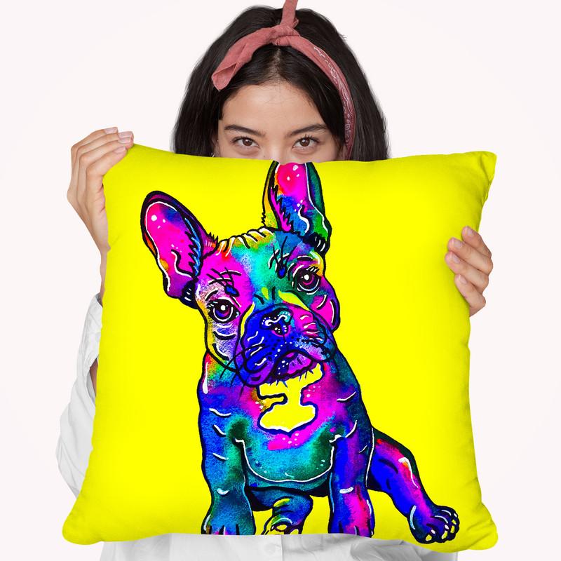Colorful French Bulldog On Yellow Throw Pillow By Z Art Gallery