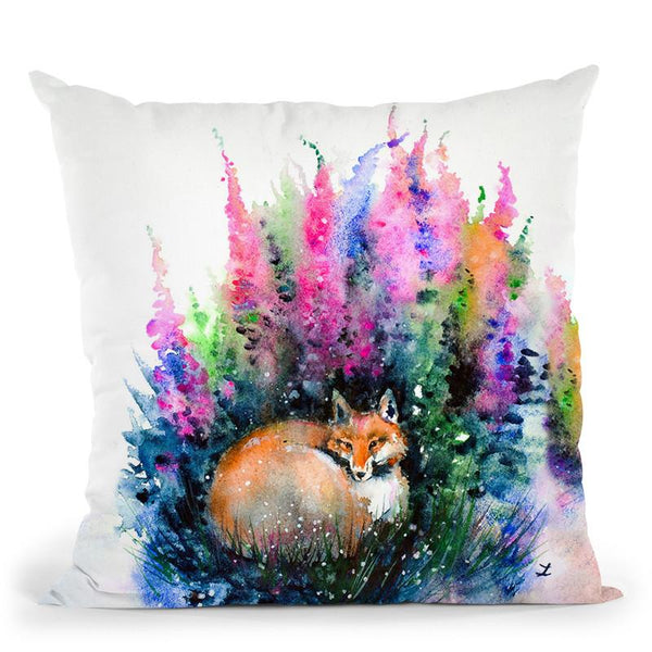 Fox In Foxgloves Watercolor Throw Pillow By Z Art Gallery