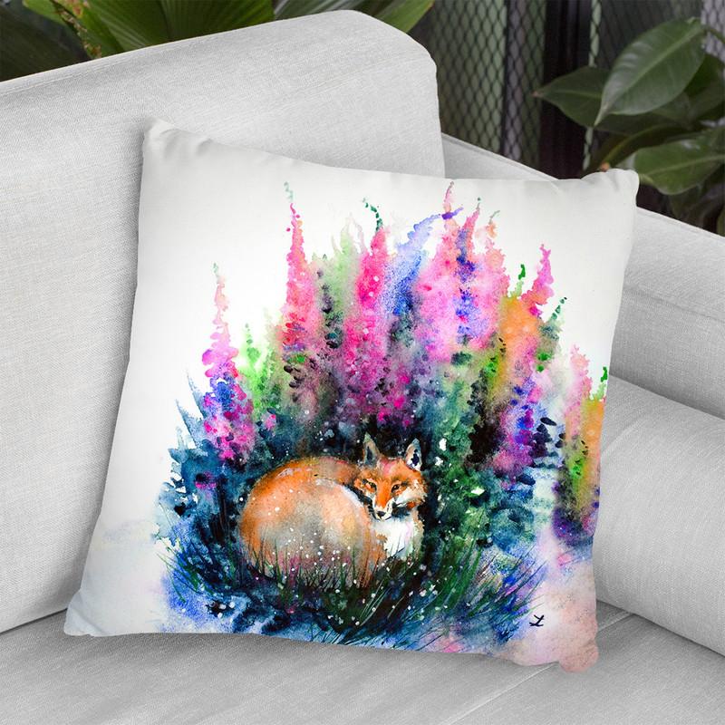 Fox In Foxgloves Watercolor Throw Pillow By Z Art Gallery