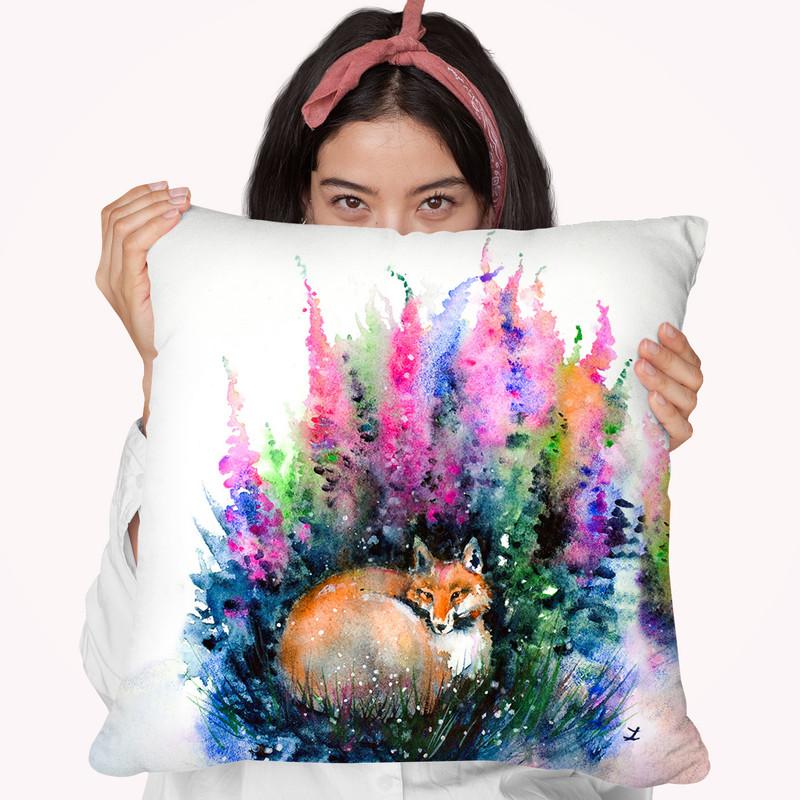 Fox In Foxgloves Watercolor Throw Pillow By Z Art Gallery