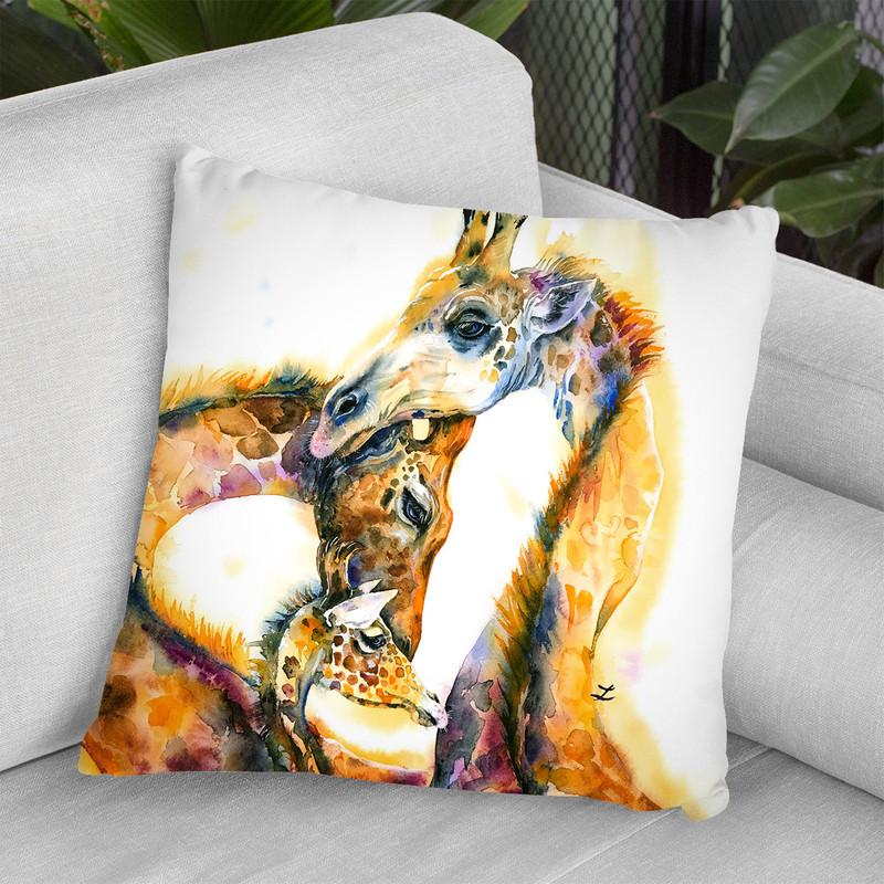 Giraffe Family Watercolor Throw Pillow By Z Art Gallery