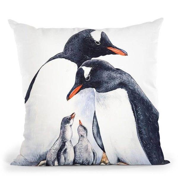 Happy Gentoo Family Throw Pillow By Z Art Gallery