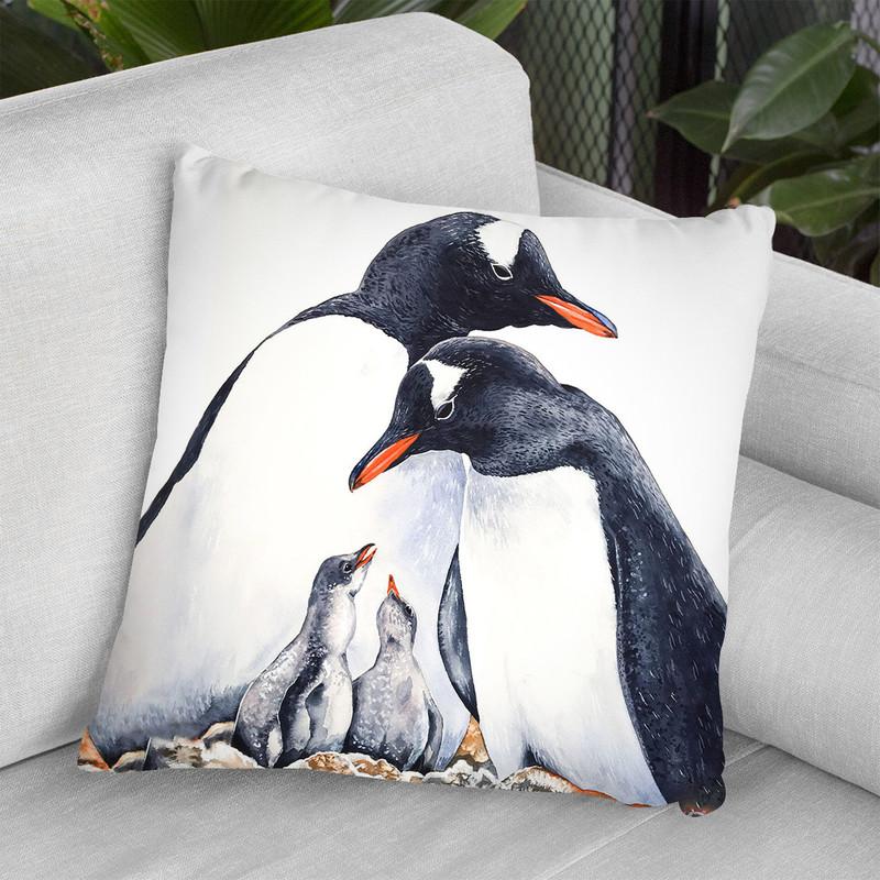 Happy Gentoo Family Throw Pillow By Z Art Gallery