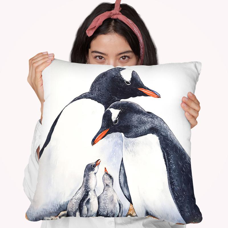 Happy Gentoo Family Throw Pillow By Z Art Gallery