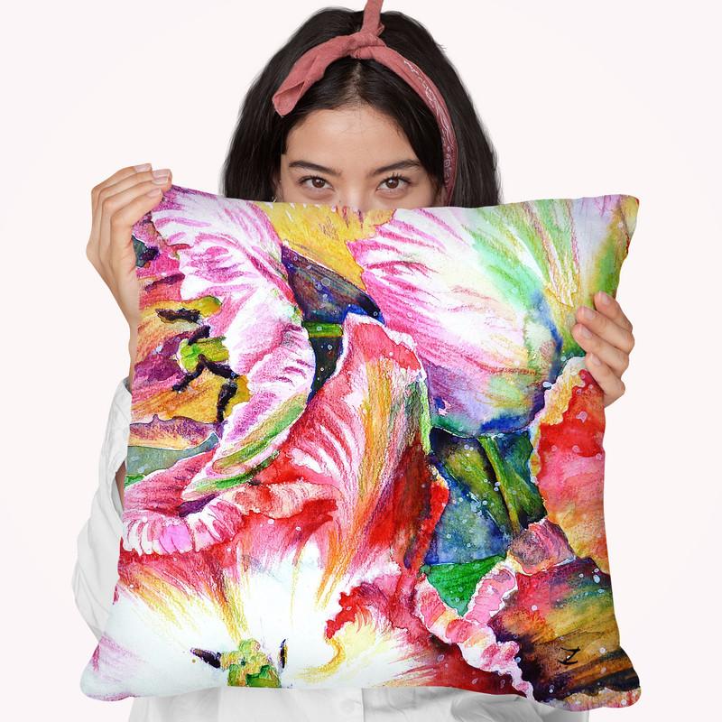 Parrot Tulips Throw Pillow By Z Art Gallery