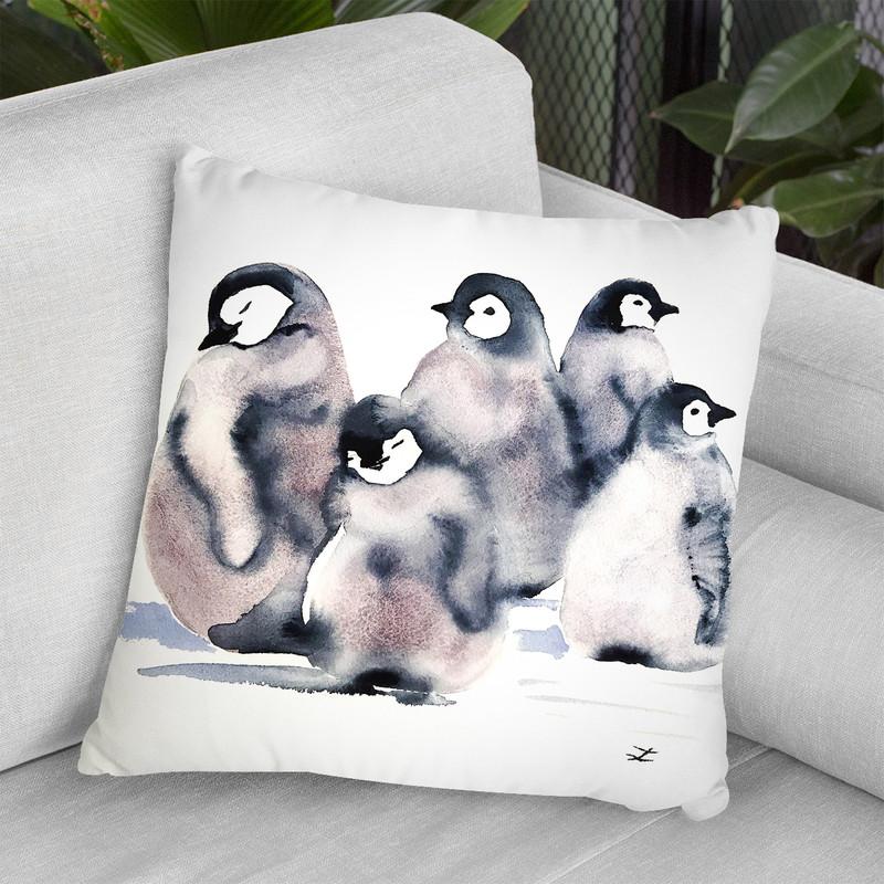Penguin Cr�che Watercolor Throw Pillow By Z Art Gallery