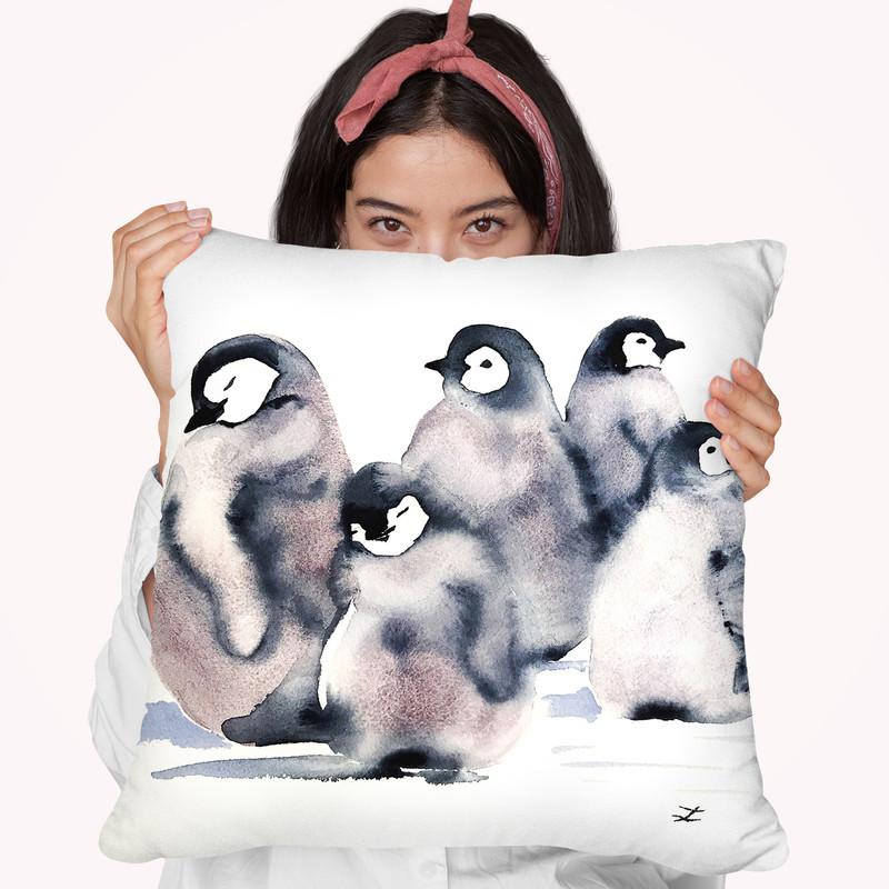 Penguin Cr�che Watercolor Throw Pillow By Z Art Gallery