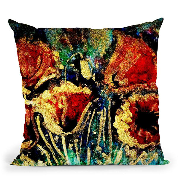 Poppies In Gold Throw Pillow By Z Art Gallery