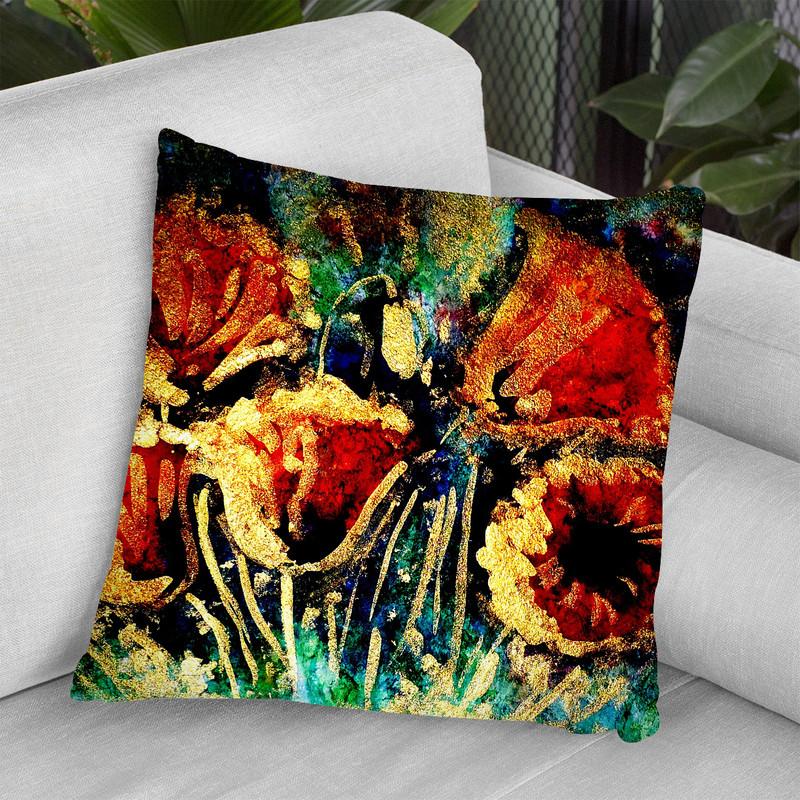 Poppies In Gold Throw Pillow By Z Art Gallery