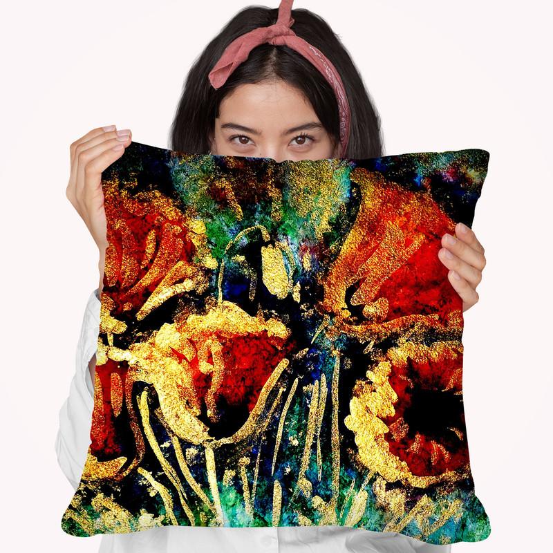 Poppies In Gold Throw Pillow By Z Art Gallery