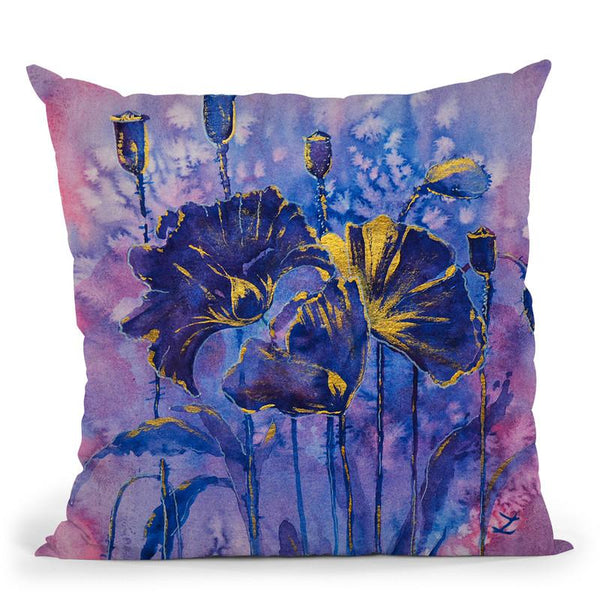 Purple Poppies In Gold Throw Pillow By Z Art Gallery