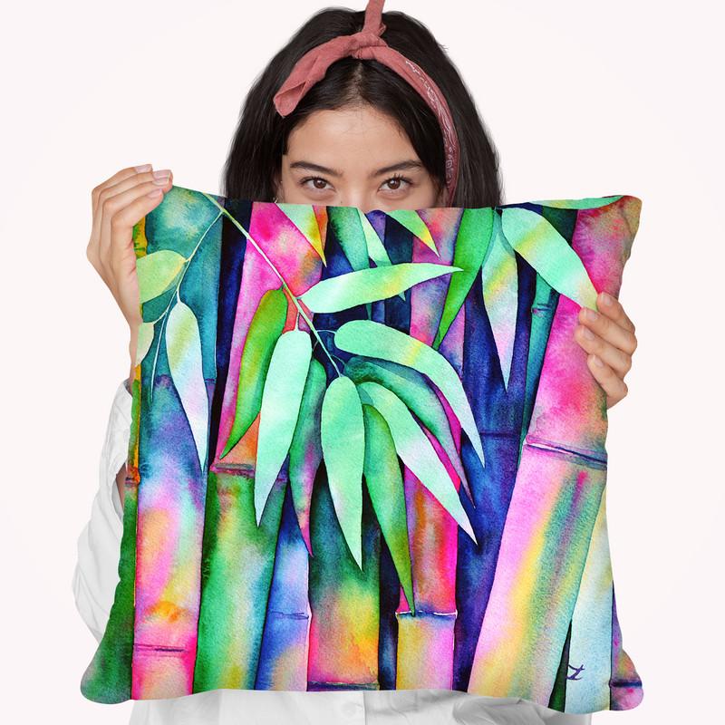Raibow Bamboo 2 Watercolor Throw Pillow By Z Art Gallery