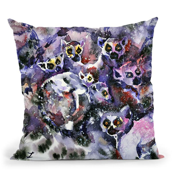Ring-Tailed Lemurs Watercolor Throw Pillow By Z Art Gallery