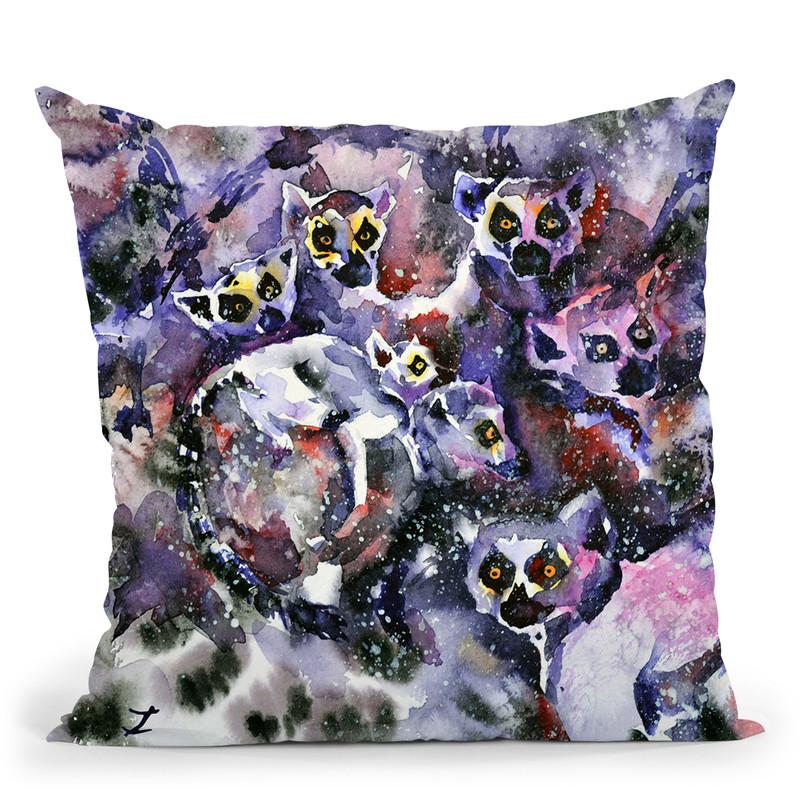 Ring-Tailed Lemurs Watercolor Throw Pillow By Z Art Gallery