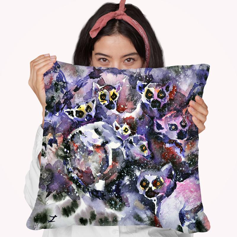 Ring-Tailed Lemurs Watercolor Throw Pillow By Z Art Gallery