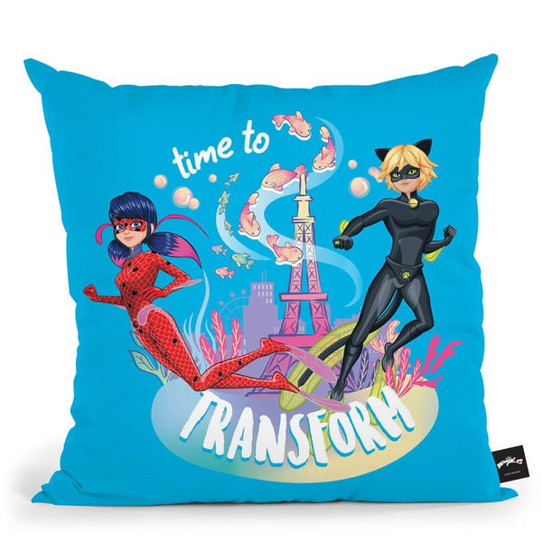 Time To Transform Blue Throw Pillow By Miraculous