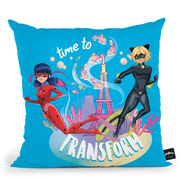 Time To Transform Ladybug Cat Noir Throw Pillow By Miraculous