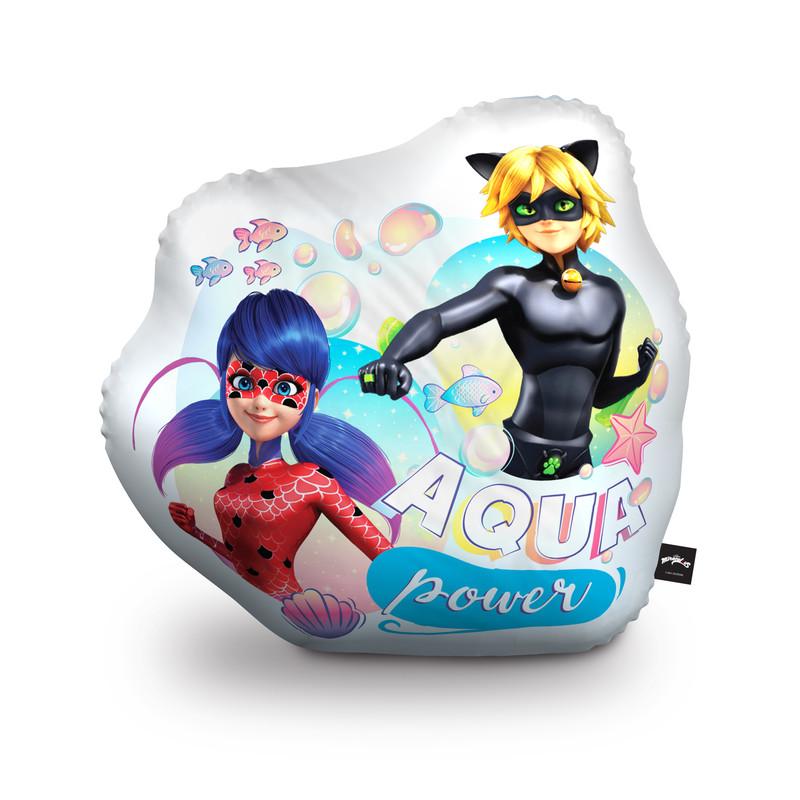 Aqua Power Ladybug Cat Noir White Throw Pillow By Miraculous