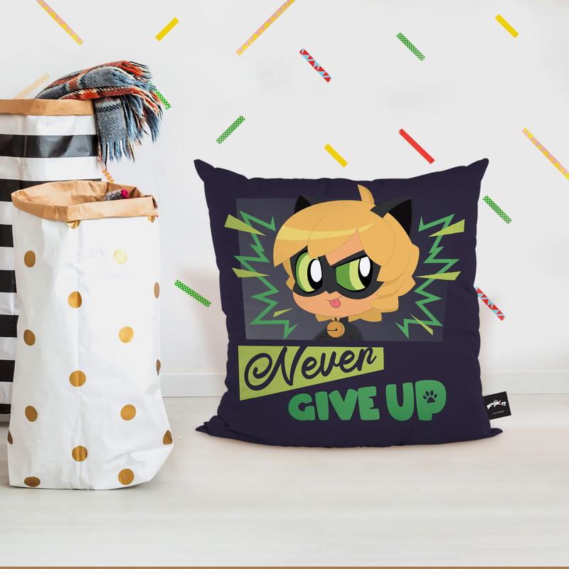 Cat Noir Never Give Up Throw Pillow By Miraculous