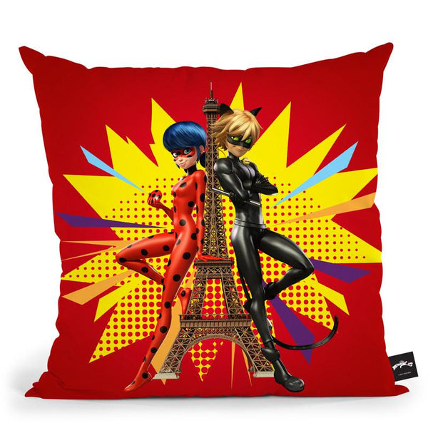 Ladybug Cat Noir Eiffel Tower Throw Pillow By Miraculous