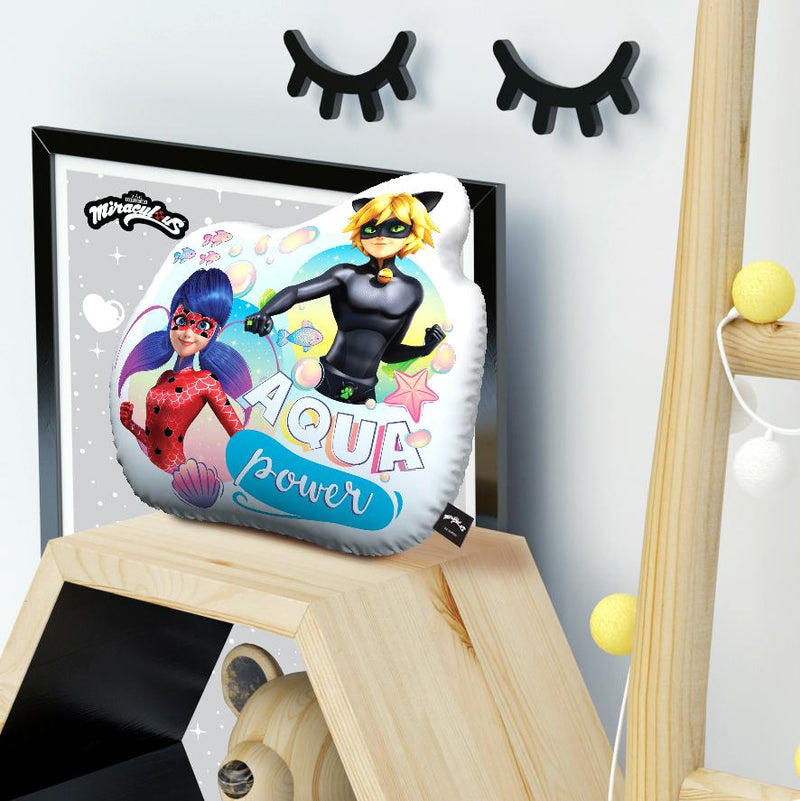 Aqua Power Ladybug Cat Noir White Throw Pillow By Miraculous