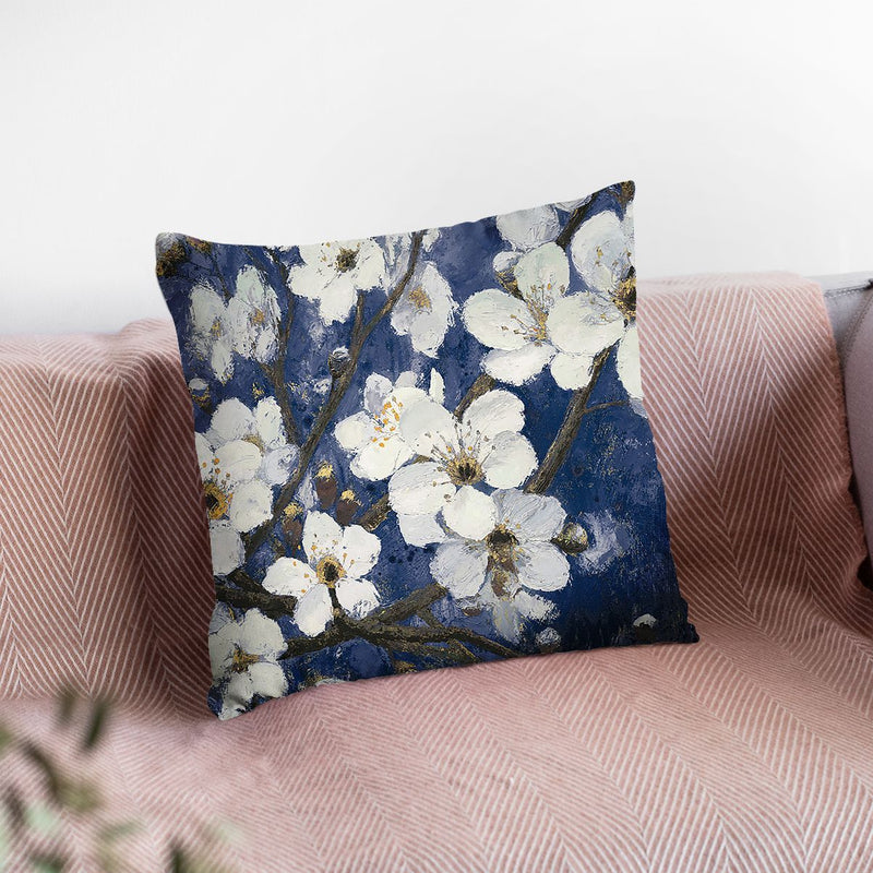 Cherry Blossoms I Indigo Crop Throw Pillow By James Wiens